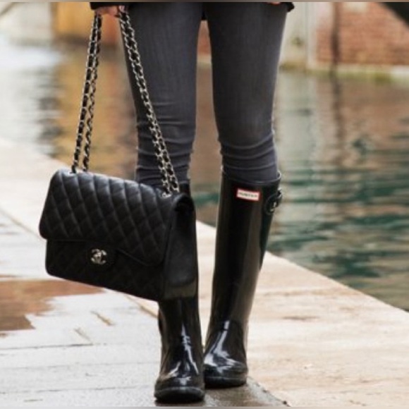 Like New Hunter Original Tall Black Gloss Boots Womens Sz 10 Worn 1x - Picture 3 of 16